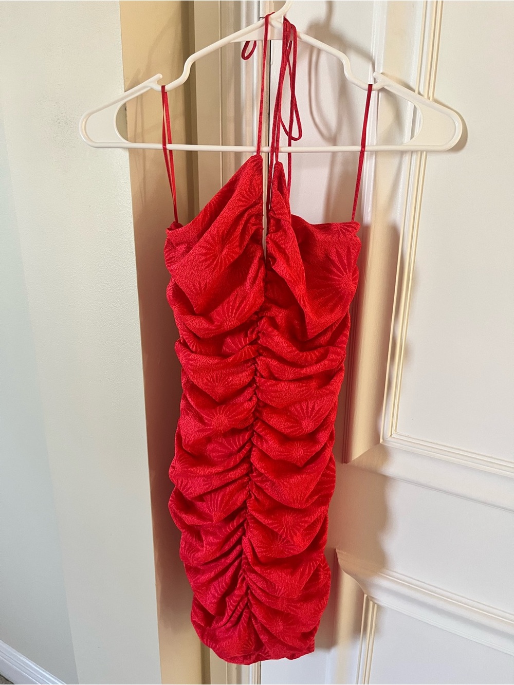 Zara Vibrant Red Ruched Mini Dress with Spaghetti Straps